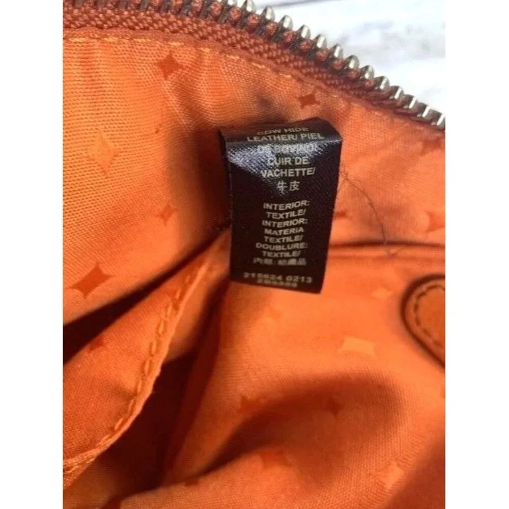 Orange Fossil Leather Crossbody Bag with‎ Front Turn Lock Pocket